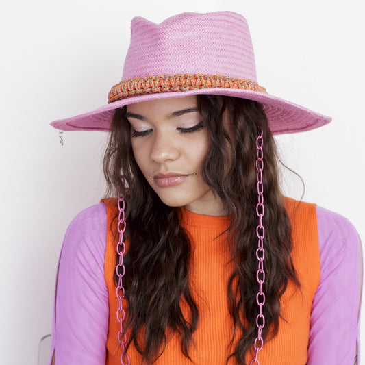 FEDORA - Cappello unisex in paglia rosa